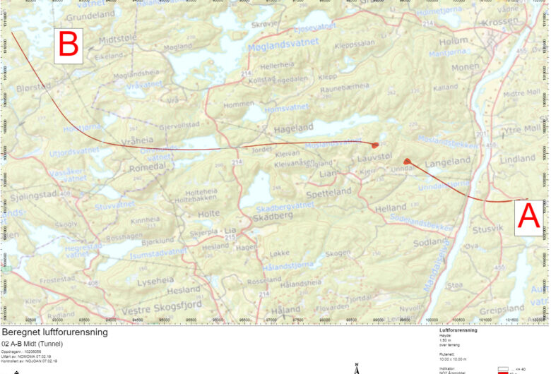 Kart av over E39 strekning Mandal - Lyngdal Øst